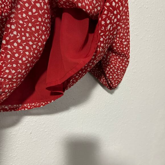 Madewell Lucie Smocked Peplum Top Red Floral Size 6 Square Neck Balloon Sleeve - Picture 7 of 9